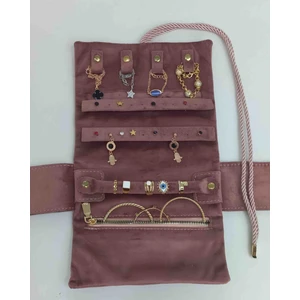Kadife Takı Rulo Çantası | Seyahat Takı Organizeri | Kolye Küpe Yüzük Bileklik Düzenleyici