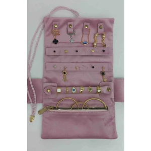 Kadife Takı Rulo Çantası | Seyahat Takı Organizeri | Kolye Küpe Yüzük Bileklik Düzenleyici