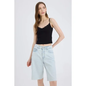 Fitted Dar Kesim Kare Yaka Fitilli Kaşkorse Askılı Siyah Atlet D1240AX25SM