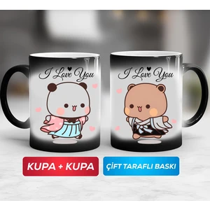 Kemal İlhan Bubu Dudu 'ı Loveyou ' Porselen Kupa Bardak (Çiftli)