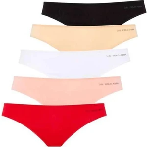U.S. Polo Assn. Kadın Siyah - Beyaz - Ten - Somon - Kırmızı 5 Li Brazilian Slip