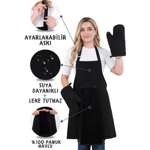 Star Ayar Askılı Havlulu 4lü Mutfak Önlüğü Seti (2 Eldiven)