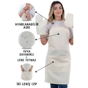 Simple 3'lü Set Ayar Askılı Mutfak Önlüğü Seti (Eldiven, Tutacak)