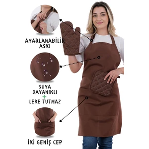 Simple 3'lü Set Ayar Askılı Mutfak Önlüğü Seti (Eldiven, Tutacak)