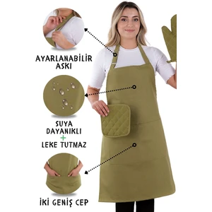 Simple 3'lü Set Ayar Askılı Mutfak Önlüğü Seti (Eldiven, Tutacak)