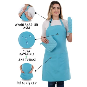 Simple 3'lü Set Ayar Askılı Mutfak Önlüğü Seti (Eldiven, Tutacak)