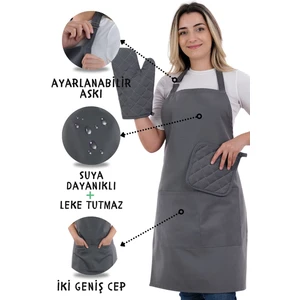 Simple 3'lü Set Ayar Askılı Mutfak Önlüğü Seti (Eldiven, Tutacak)