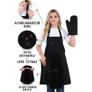 Star Ayar Askılı Havlulu 4lü Mutfak Önlüğü Seti (Eldiven Tutacak)