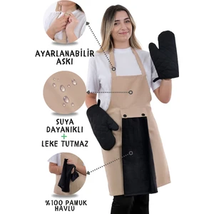 Star Ayar Askılı Havlulu 4lü Mutfak Önlüğü Seti (2 Eldiven)
