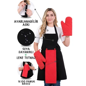 Star Ayar Askılı Havlulu 4lü Mutfak Önlüğü Seti (2 Eldiven)