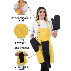 Star Ayar Askılı Havlulu 4lü Mutfak Önlüğü Seti (2 Eldiven)