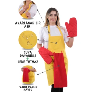 Star Ayar Askılı Havlulu 4lü Mutfak Önlüğü Seti (2 Eldiven)