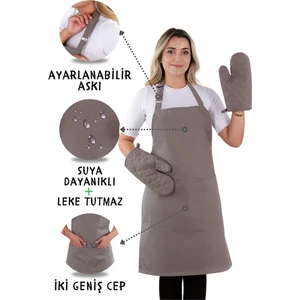 Simple 3'lü Set Ayar Askılı Cepli Mutfak Önlüğü Seti (2 Eldiven) Şef Garson Kafe Aşçı Barista