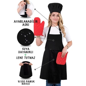Star Ayar Askılı 5li Mutfak Önlüğü Seti (Ayar Askılı Havlulu Önlük, Şapka, Eldiven, Tutacak)