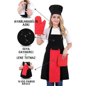 Star Ayar Askılı 5li Mutfak Önlüğü Seti (Ayar Askılı Havlulu Önlük, Şapka, Eldiven, Tutacak)