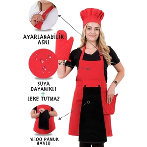 Star Ayar Askılı 5li Mutfak Önlüğü Seti (Ayar Askılı Havlulu Önlük, Şapka, Eldiven, Tutacak)