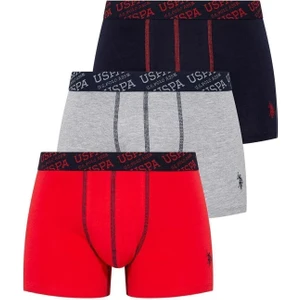 U.S. Polo Assn. Erkek Kırmızı - Gri Melanj - Lacivert 3'lü Boxer 80336