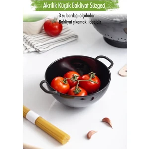 Akrilik Siyah Mini Pirinç Süzgeçi & Bakliyat Süzgeçi (3 Su Bardağı Ölçülü)