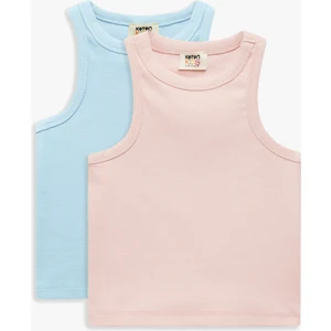 Ribanalı Kolsuz Bisiklet Yaka Pamuklu 2'li Fitilli Atlet Seti