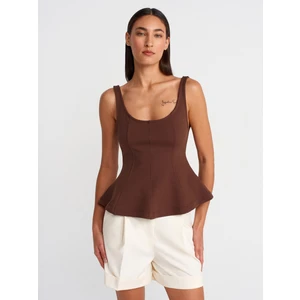 21063 Kalın Askılı Peplum Top-Açık Kahve