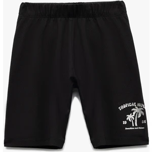 Pamuklu Beli Lastikli Palmiye Baskı Detaylı Şort