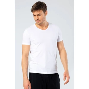 Erkek V Yaka Likralı T-shirt Beyaz