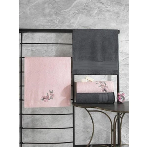 Cotton Box Colorful Hamam Seti 4 Lü Havlu Antrasit-Açık Pembe