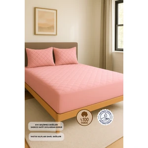 Pamukkale Alez Pembe  Pamuk Kapitone Yatak Koruyucu Alez Fitted Çarşaf