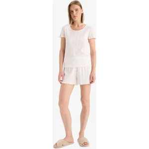 Regular Fit Pijama Takımı Kısa Kollu Üst Beli Lastikli Şort-Fall in Love E4335AX25SP