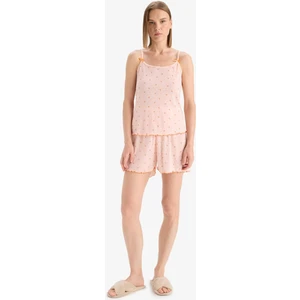 Regular Fit Pijama Takımı Desenli Askılı Üst Beli Lastikli Şort-Fall in Love F5774AX25SM