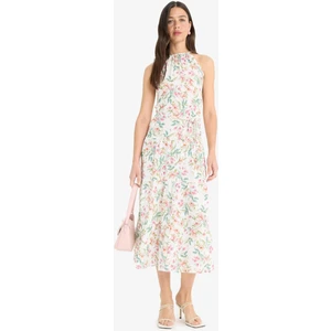 Halter Yaka Çiçekli Maroken Kolsuz Midi Elbise F7114AX25SM