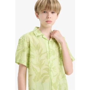 Erkek Çocuk Oversize Geniş Kalıp Polo Yaka Desenli Viskon Kısa Kollu Gömlek F5673A825HS