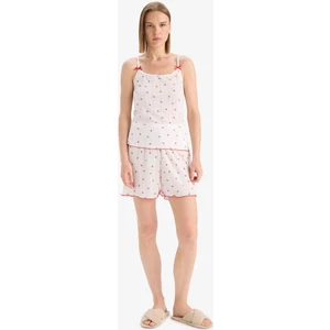 Regular Fit Pijama Takımı Desenli Askılı Üst Beli Lastikli Şort-Fall in Love F5774AX25SM