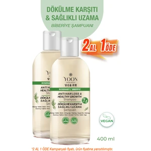 YOON 2'li Set Hızlı Saç Uzatma ve Saç Dökülme Karşıtı,  7 Aktifli Biberiyeli Tuzsuz Şampuan 400 ml x 2 adet