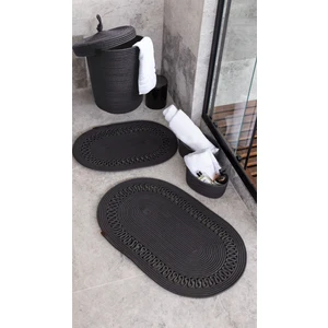 Hasır 5 Parça Banyo Takımı | Oval Sepet, Paspas, Sepet ve Dekor Seti | Antrasit