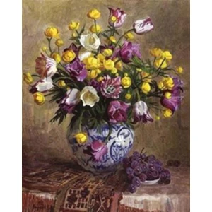 Pix Art Sanat Çini Desenli Vazodaki Çiçekler  Pixart Sanat Elmas Mozaik Tablo Diamond Türkiye 60*76