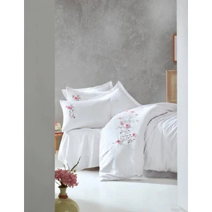 Cotton Box 3D Nakışlı Çift Kişilik Saten Nevresim Takımı Perla Beyaz