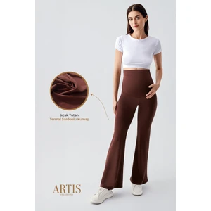 Termal Şardonlu Sıcak Tutan Esnek Beli Ayarlanabilir Kışlık Ispanyol Paça Hamile Tayt T18