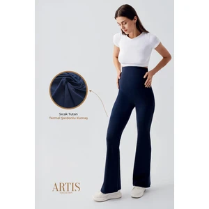 Termal Şardonlu Sıcak Tutan Esnek Beli Ayarlanabilir Kışlık Ispanyol Paça Hamile Tayt T18