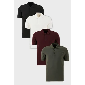 Pamuklu Regular Fit Düğmeli Polo Yaka 4'lü Paket T Shirt Erkek T SHİRT 5902127S4