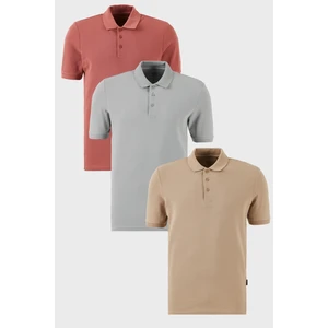Pamuklu Regular Fit Düğmeli Polo Yaka 3'lü Paket T Shirt Erkek T SHİRT 5902127S3