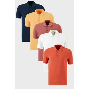 Pamuklu Regular Fit Düğmeli Polo Yaka 5'li Paket T Shirt Erkek T SHİRT 5902127S5