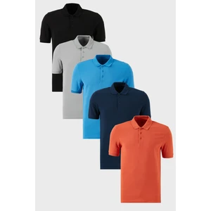 Pamuklu Regular Fit Düğmeli Polo Yaka 5'li Paket T Shirt Erkek T SHİRT 5902127S5