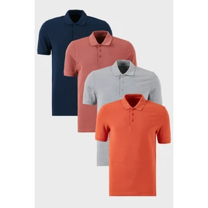 Pamuklu Regular Fit Düğmeli Polo Yaka 4'lü Paket T Shirt Erkek T SHİRT 5902127S4