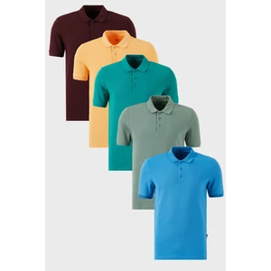 Pamuklu Regular Fit Düğmeli Polo Yaka 5'li Paket T Shirt Erkek T SHİRT 5902127S5
