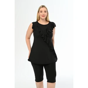 Aquaviva Kadın Siyah Büyük Beden  Önü Volanlı Taytlı Tankinii
