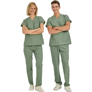 Çizgi Medikal Küf Yeşili Dr Greys Scrubs (Terikoton/ince Kumaş)  T100
