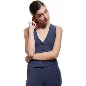 Slim Fit Kolsuz Düğmeli V Yaka Yelek