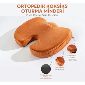 Visco Ortopedik, Kaydırmaz Tabanlı, Ofis, Araba, Koksiks Oturma Minderi, 45X34X7CM