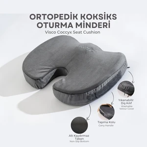 Visco Ortopedik, Kaydırmaz Tabanlı, Ofis, Araba, Koksiks Oturma Minderi, 45X34X7CM